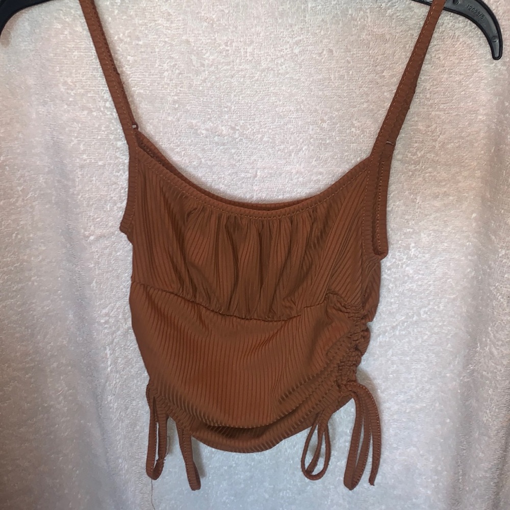brown cropped tank top with scrunched sides